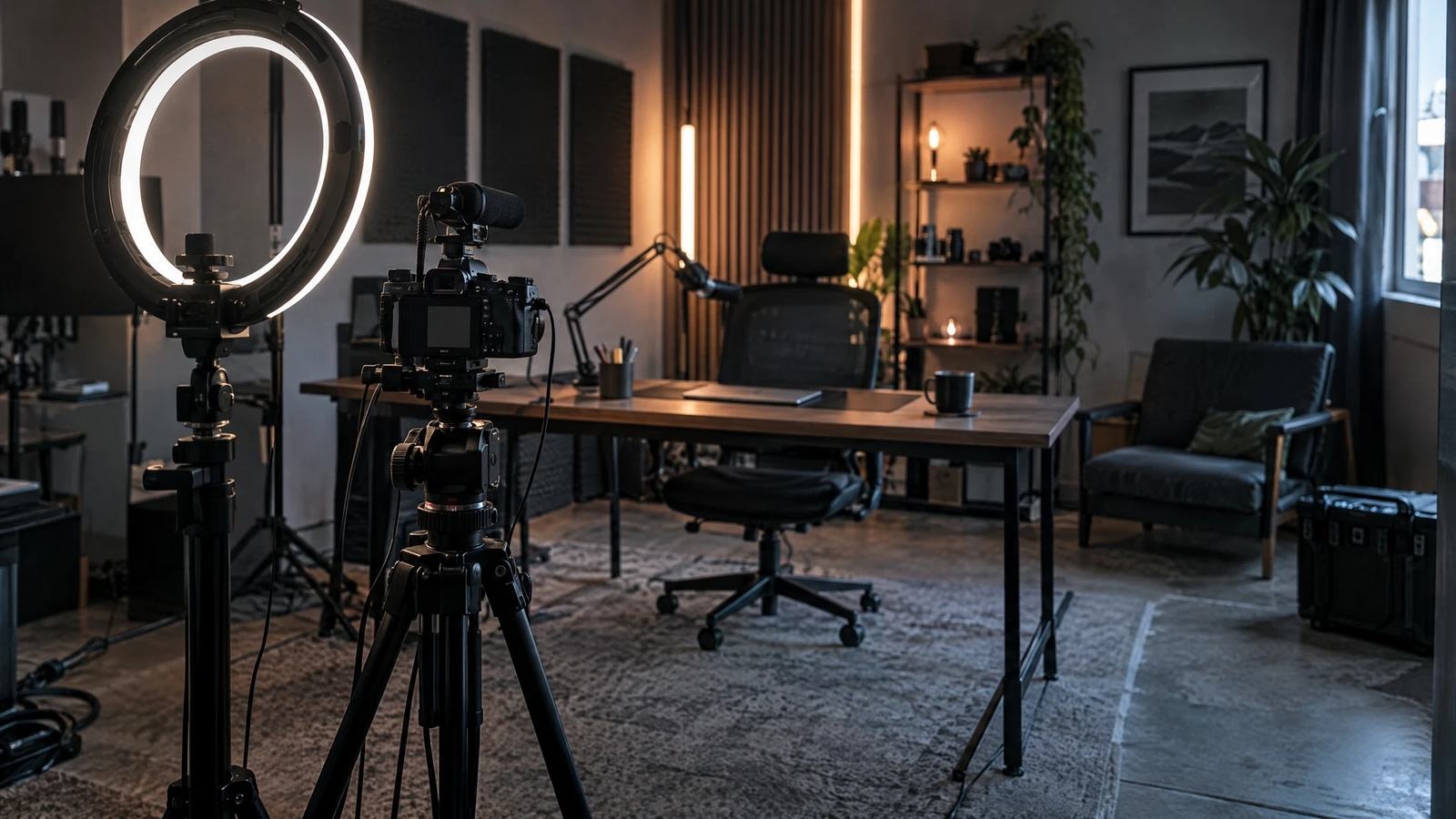 A small creator studio waits between recordings in Mexico City.