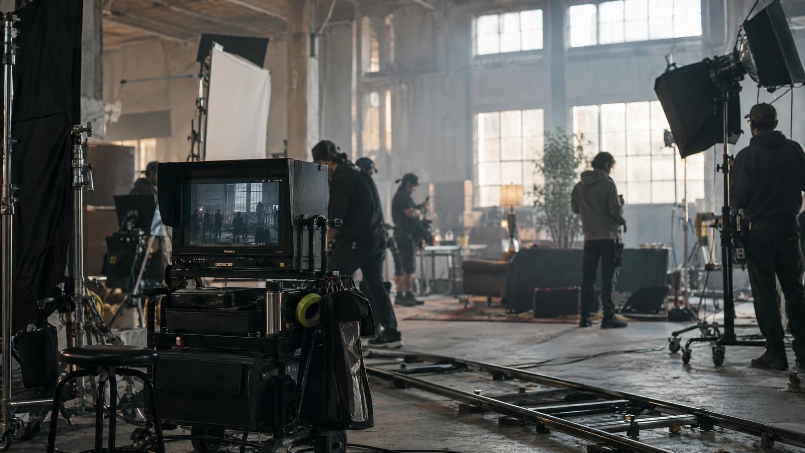 A production floor between setups at a fictional Los Angeles soundstage.